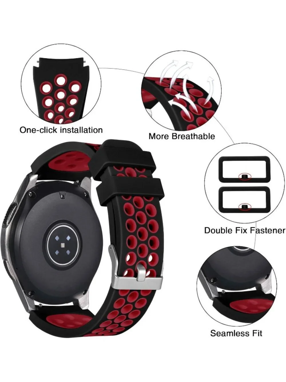 Unisex Black Red Analog Compatible Frontier Soft Silicone Samsung Galaxy Watch